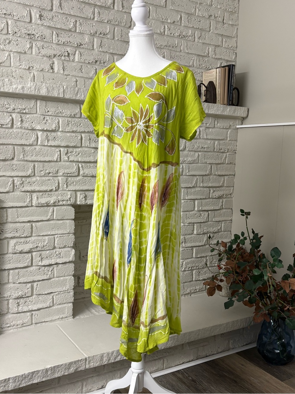 Lime Green Embroidered Flowing Maxi Dress